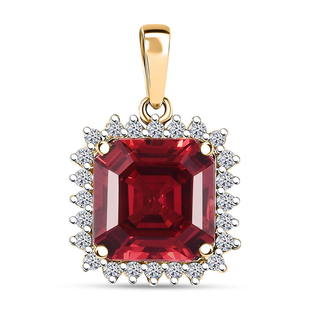 10K Yellow Gold AAA Lab Grown Padparadscha Sapphire, Lab Grown Diamond Main Stone With Side Stone Pendant, Gold Wt.1.95 Gms  5.860  Ct._8049938