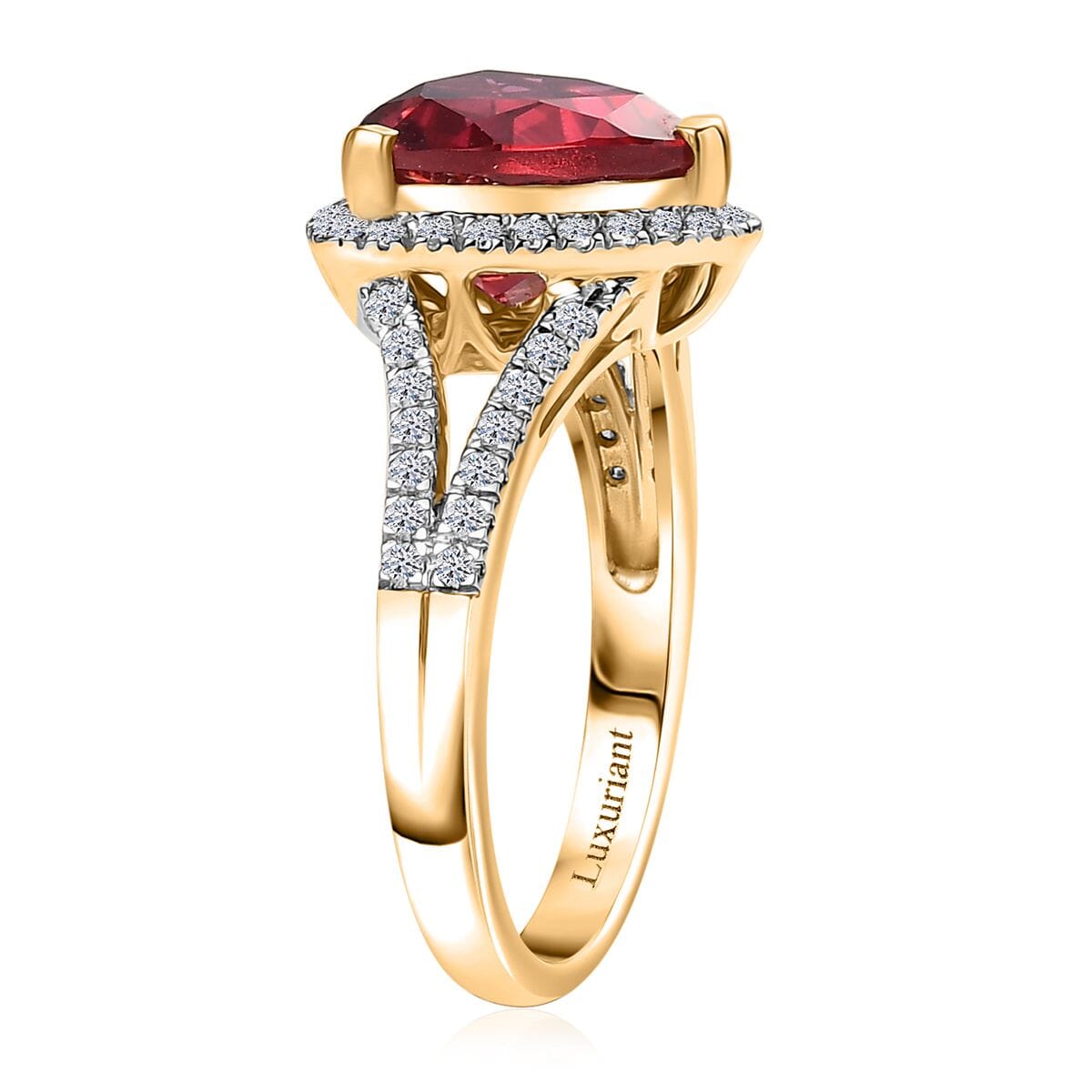 Certified &amp; Appraised LUXURIANT 10K Yellow Gold AAA Lab Grown Padparadscha Sapphire, Lab Grown Diamond EF, VS Halo Ring 4.03 Ct. 8049962 4