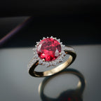 10K Yellow Gold AGI Certified AAA Lab Grown Padparadscha Sapphire & Lab Grown Diamond (VS/E-F) Halo Ring 4.32 Ct, Gold Wt. 3.70 Gms_8049964_1