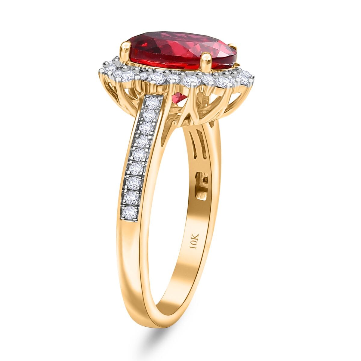 Certified and Appraised LUXURIANT 10K Yellow Gold AAA Lab Grown Padparadscha Sapphire, Lab Grown Diamond EF, VS Halo Ring 4.32 Ct. 8049964 4