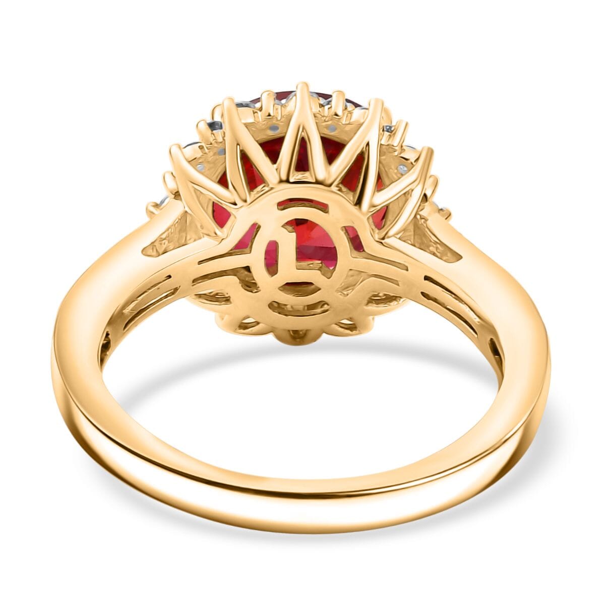 Certified and Appraised LUXURIANT 10K Yellow Gold AAA Lab Grown Padparadscha Sapphire, Lab Grown Diamond EF, VS Halo Ring 4.32 Ct. 8049964 5