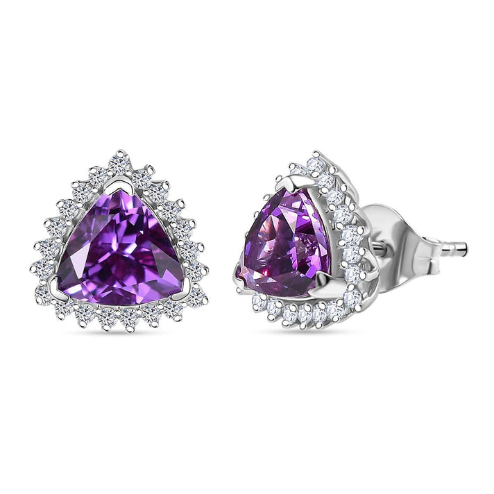 Certified &amp; Appraised LUXURIANT AAA Lab Grown Purple Sapphire, Lab Grown Diamond Halo Push Post Earring in 10K White Gold (EF, VS) 3.31 Ct. 8049990 1