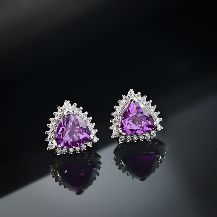 Certified &amp; Appraised LUXURIANT AAA Lab Grown Purple Sapphire, Lab Grown Diamond Halo Push Post Earring in 10K White Gold (EF, VS) 3.31 Ct. 8049990 2
