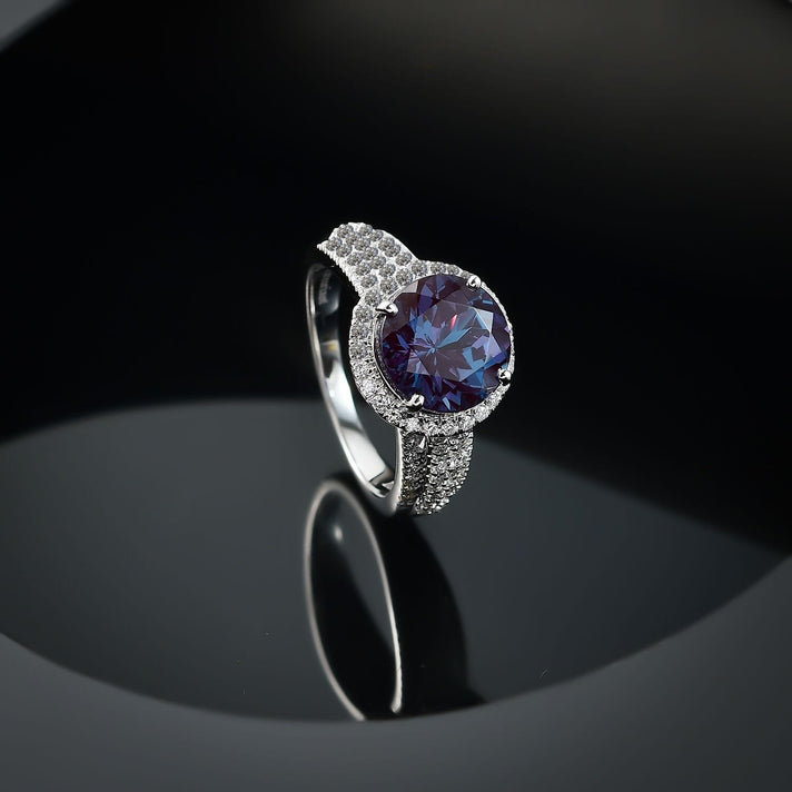 Certified &amp; Appraised LUXURIANT 10K White Gold AAA Lab Grown Colour Change Alexandrite, Lab Grown Diamond EF, VS Halo Ring 4.44 Ct. 8050016 2