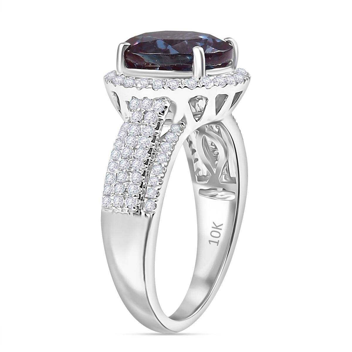 Certified &amp; Appraised LUXURIANT 10K White Gold AAA Lab Grown Colour Change Alexandrite, Lab Grown Diamond EF, VS Halo Ring 4.44 Ct. 8050016 4