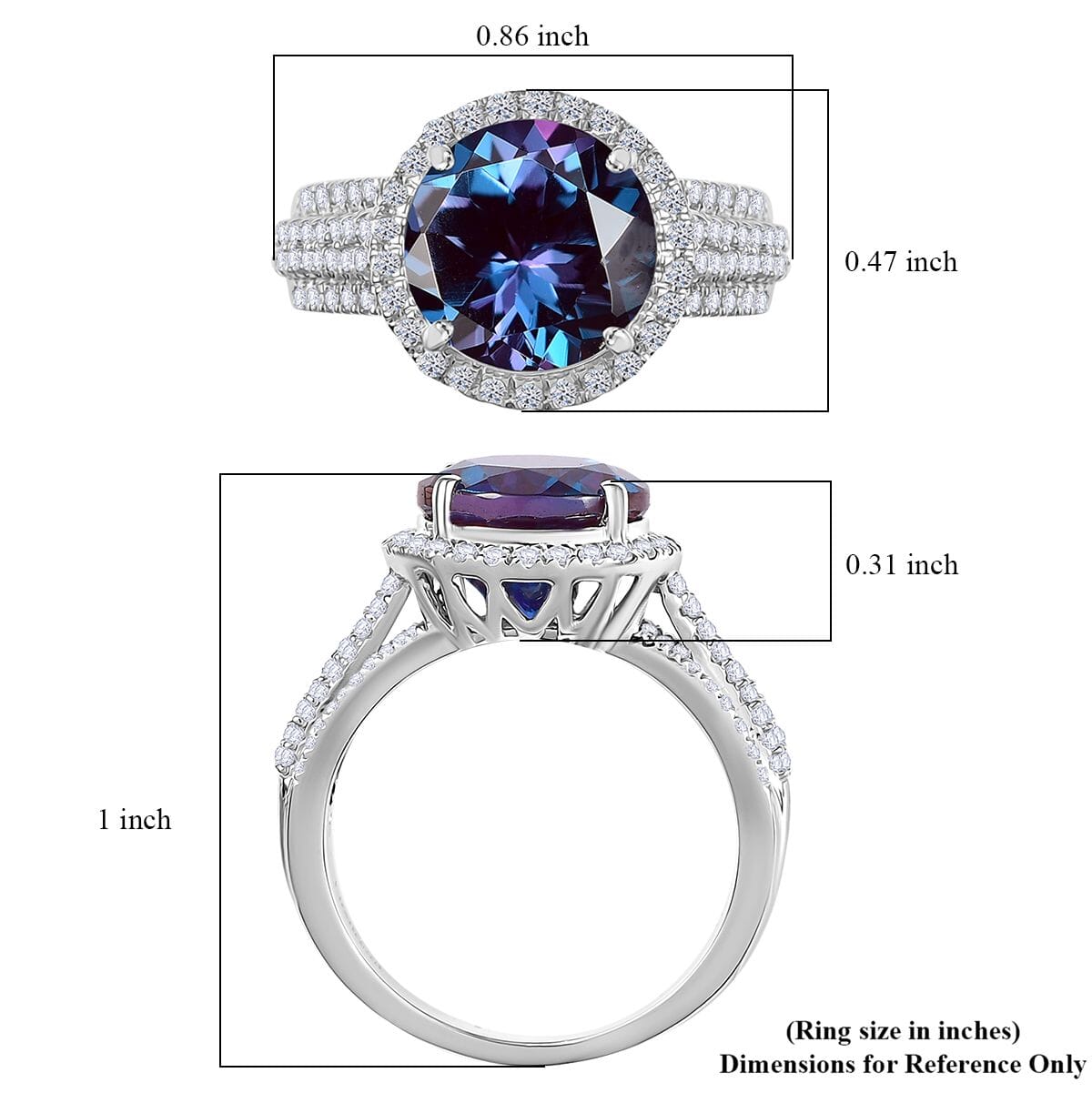 Certified &amp; Appraised LUXURIANT 10K White Gold AAA Lab Grown Colour Change Alexandrite, Lab Grown Diamond EF, VS Halo Ring 4.44 Ct. 8050016 6