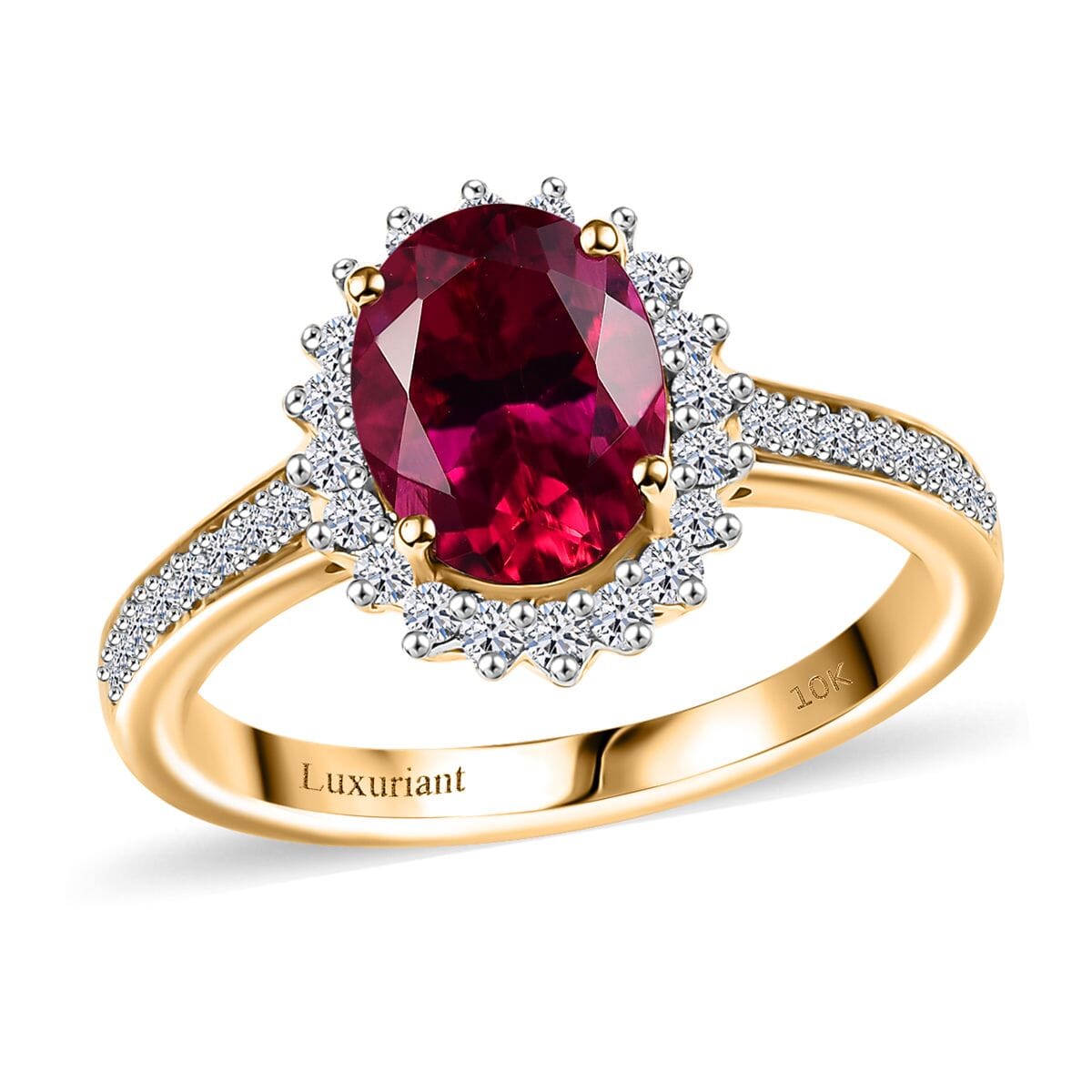 Appraised &amp; Certified LUXURIANT 10K Yellow Gold AAA Lab Grown Bixbite, Lab Grown Diamond EF, VS Ring, 2.14 Ct. 8050063 0