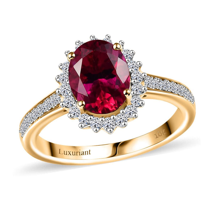 Appraised &amp; Certified LUXURIANT 10K Yellow Gold AAA Lab Grown Bixbite, Lab Grown Diamond EF, VS Ring, 2.14 Ct. 8050063 1