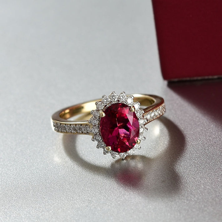 Appraised &amp; Certified LUXURIANT 10K Yellow Gold AAA Lab Grown Bixbite, Lab Grown Diamond EF, VS Ring, 2.14 Ct. 8050063 2