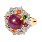 African Ruby & Multi Gemstones Solitaire Ring in 18K Vermeil Yellow Gold Plated Sterling Silver 10.95 Ct._8050720