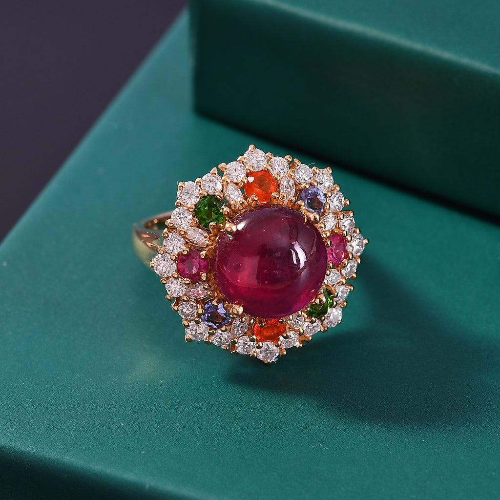 African Ruby & Multi Gemstones Solitaire Ring in 18K Vermeil Yellow Gold Plated Sterling Silver 10.95 Ct._8050720_1