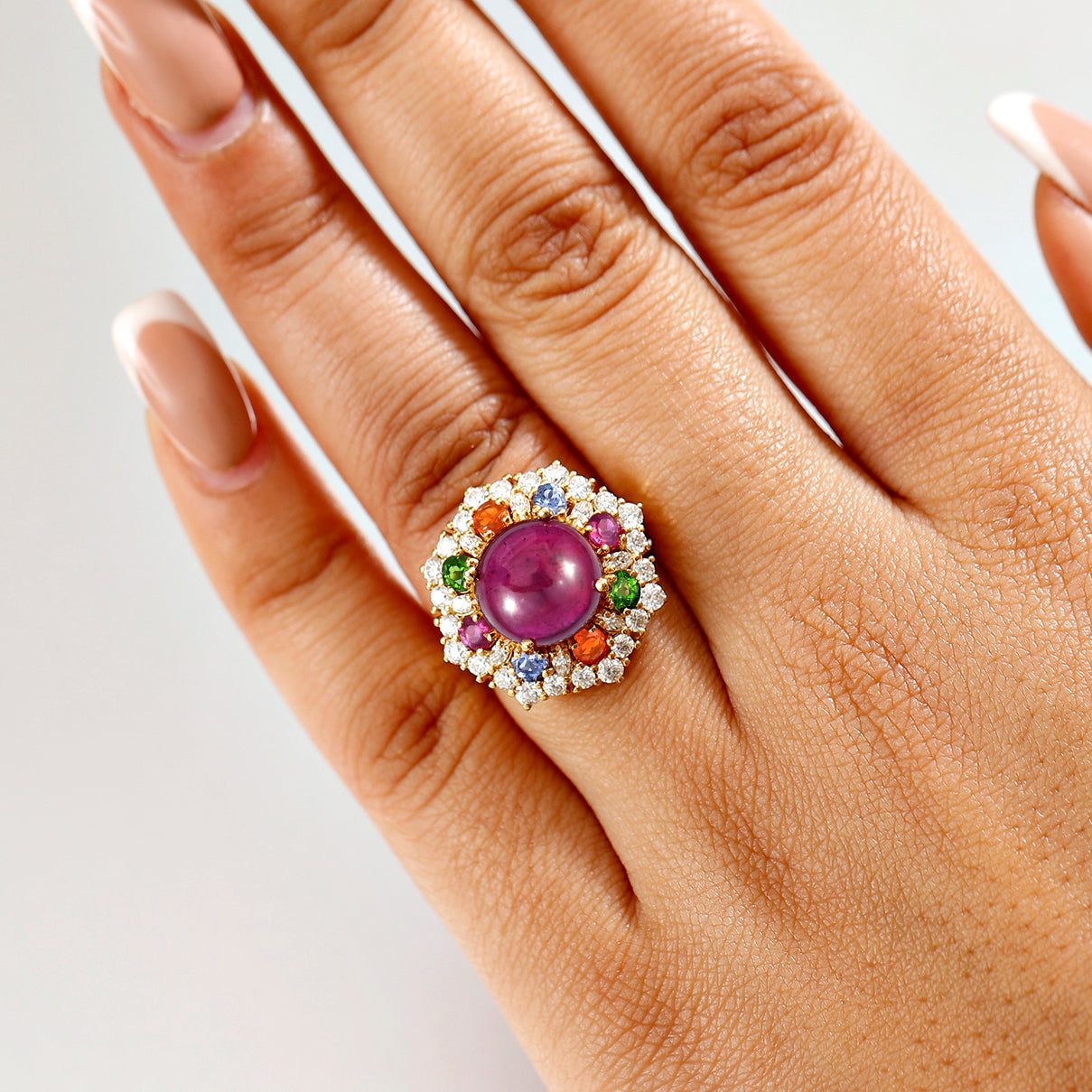 African Ruby &amp; Multi Gemstones Halo Ring in 18K Vermeil Yellow Gold Plated Sterling Silver 10.95 Ct. 8050720 3