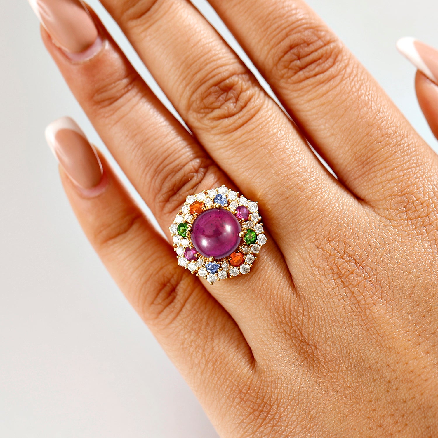 African Ruby &amp; Multi Gemstones Halo Ring in 18K Vermeil Yellow Gold Plated Sterling Silver 10.95 Ct. 8050720 3