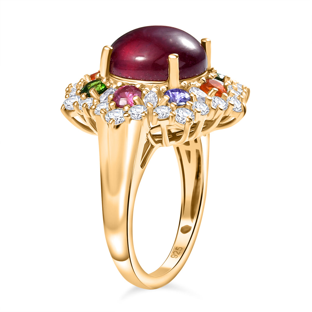 African Ruby & Multi Gemstones Solitaire Ring in 18K Vermeil Yellow Gold Plated Sterling Silver 10.95 Ct._8050720_3