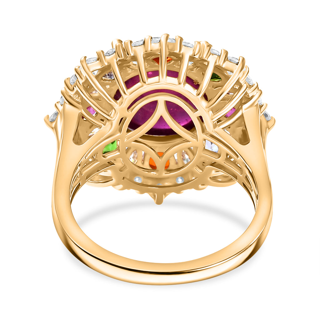 African Ruby & Multi Gemstones Solitaire Ring in 18K Vermeil Yellow Gold Plated Sterling Silver 10.95 Ct._8050720_4