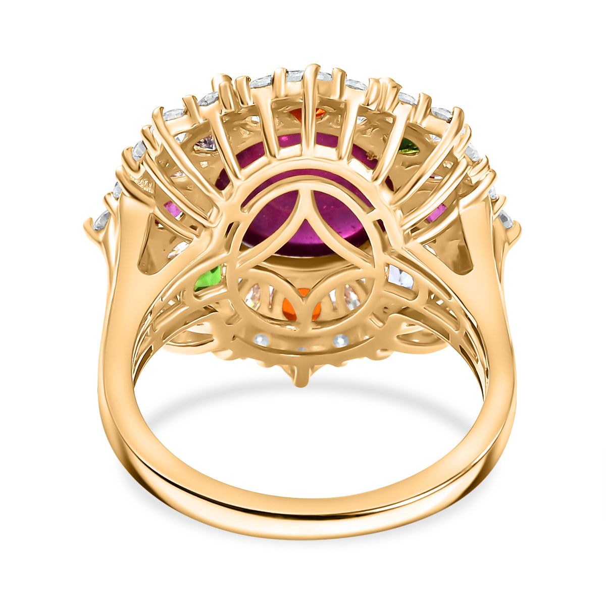 African Ruby &amp; Multi Gemstones Halo Ring in 18K Vermeil Yellow Gold Plated Sterling Silver 10.95 Ct. 8050720 5