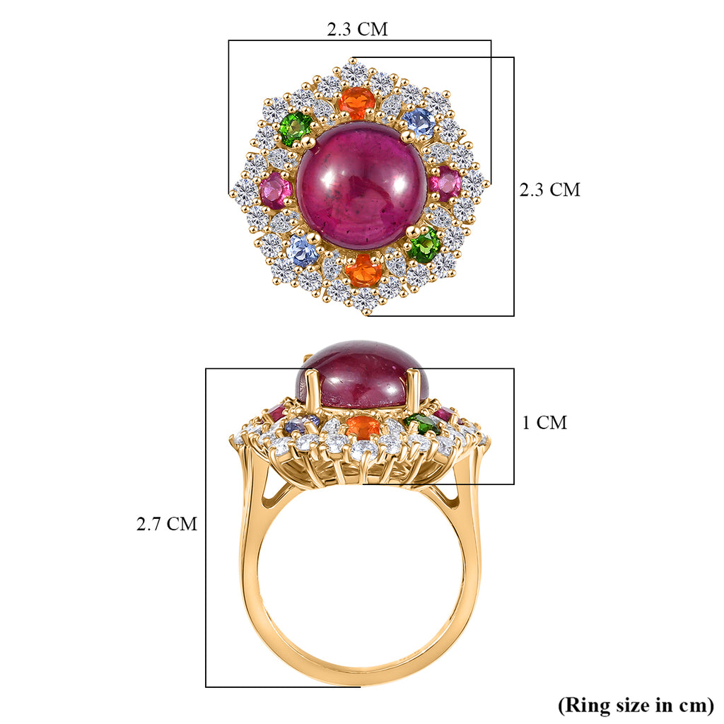 African Ruby & Multi Gemstones Solitaire Ring in 18K Vermeil Yellow Gold Plated Sterling Silver 10.95 Ct._8050720_5