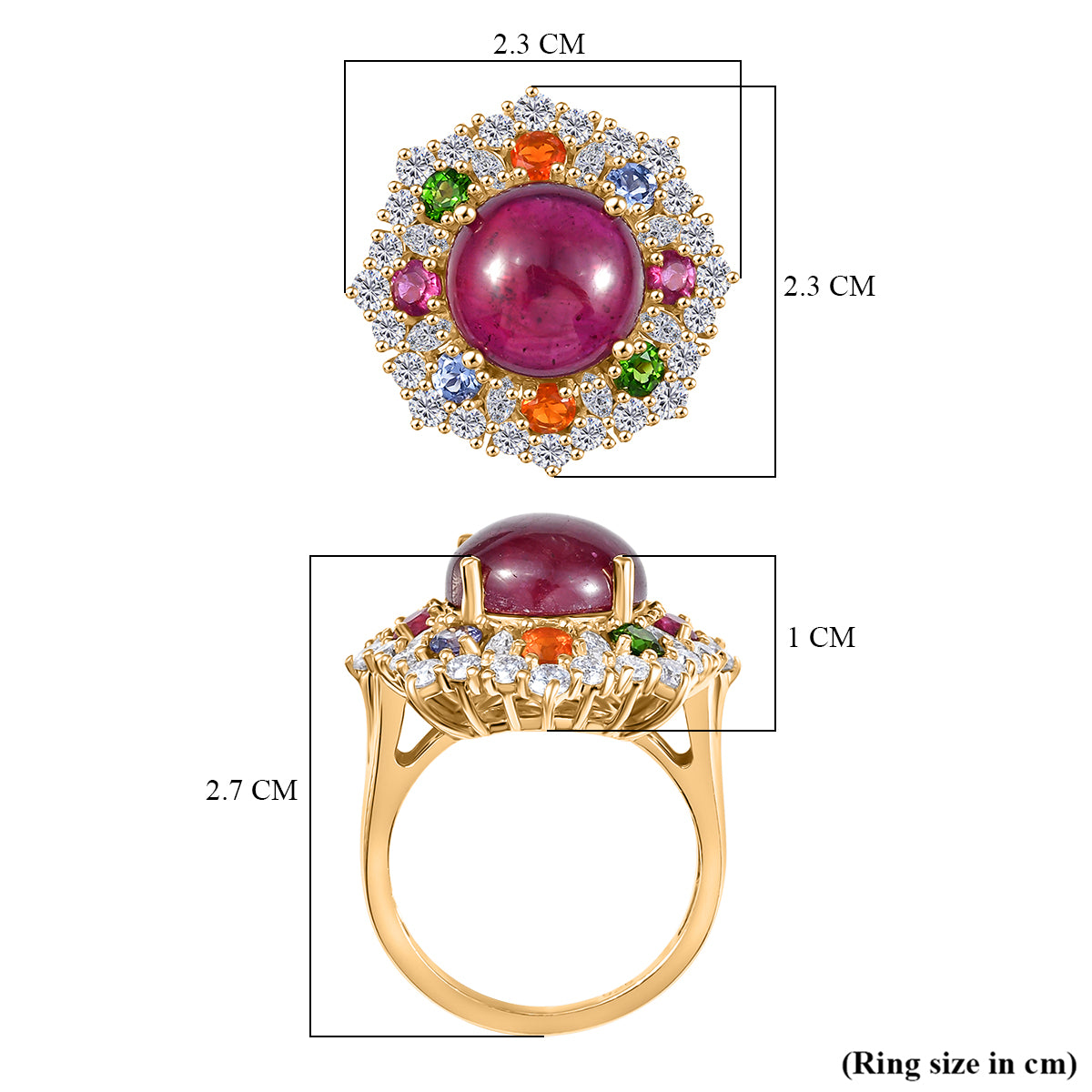 African Ruby &amp; Multi Gemstones Halo Ring in 18K Vermeil Yellow Gold Plated Sterling Silver 10.95 Ct. 8050720 6