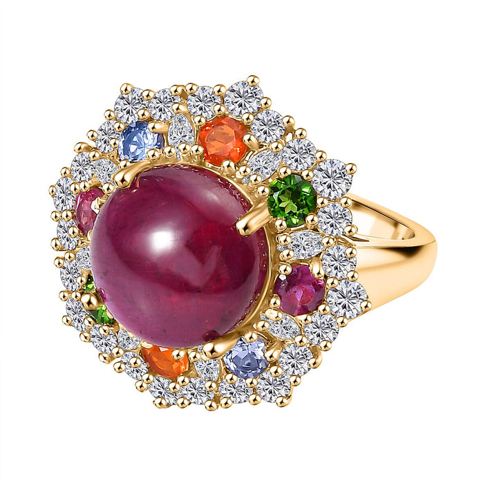 African Ruby &amp; Multi Gemstones Halo Ring in 18K Vermeil Yellow Gold Plated Sterling Silver 10.95 Ct. V32624292 1