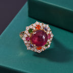 African Ruby & Multi Gemstones Halo Ring in 18K Vermeil Yellow Gold Plated Sterling Silver 10.95 Ct._8050721_1