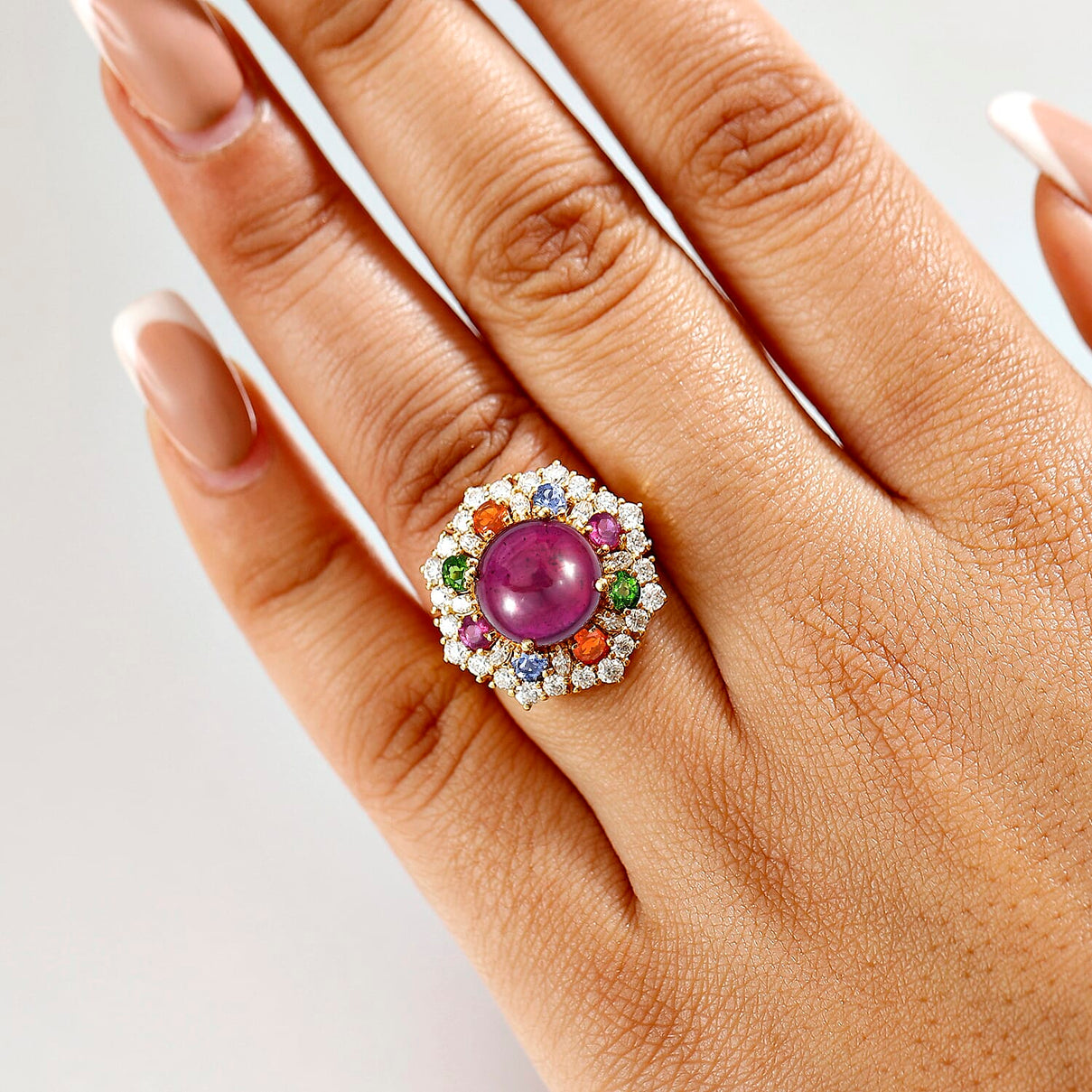 African Ruby &amp; Multi Gemstones Halo Ring in 18K Vermeil Yellow Gold Plated Sterling Silver 10.95 Ct. V32512905 3