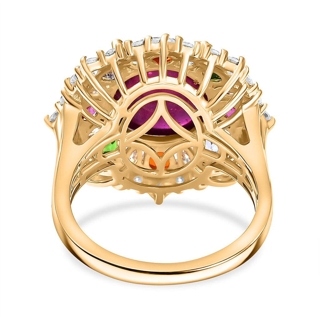 African Ruby & Multi Gemstones Halo Ring in 18K Vermeil Yellow Gold Plated Sterling Silver 10.95 Ct._8050721_4