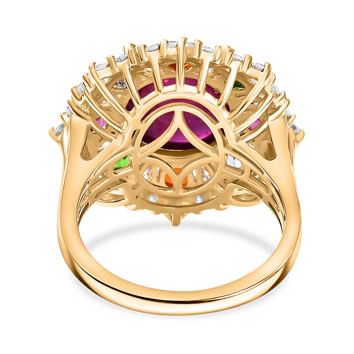 African Ruby &amp; Multi Gemstones Halo Ring in 18K Vermeil Yellow Gold Plated Sterling Silver 10.95 Ct. V32512905 5