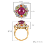 African Ruby & Multi Gemstones Halo Ring in 18K Vermeil Yellow Gold Plated Sterling Silver 10.95 Ct._8050721_5