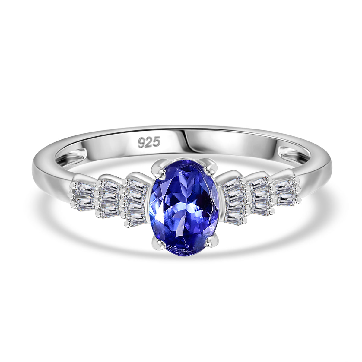 Premium Tanzanite, White Diamond Ballerina Ring in Rhodium Overlay Sterling Silver V32639508 0