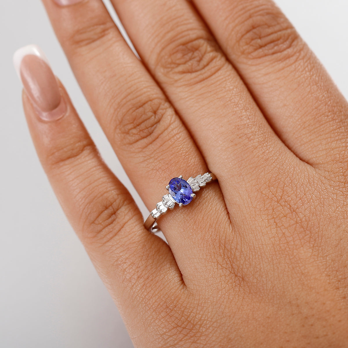 Premium Tanzanite, White Diamond Ballerina Ring in Rhodium Overlay Sterling Silver V32639508 3
