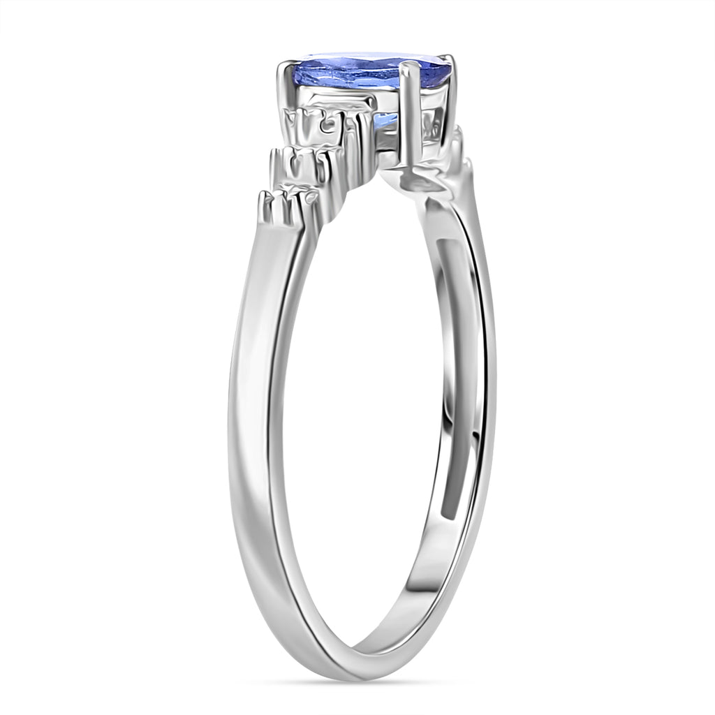 Premium Tanzanite & White Diamond Solitaire Ring in Rhodium Overlay Sterling Silver_8051071_3