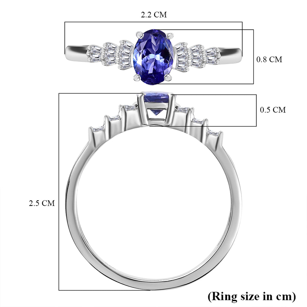 Premium Tanzanite & White Diamond Solitaire Ring in Rhodium Overlay Sterling Silver_8051071_5