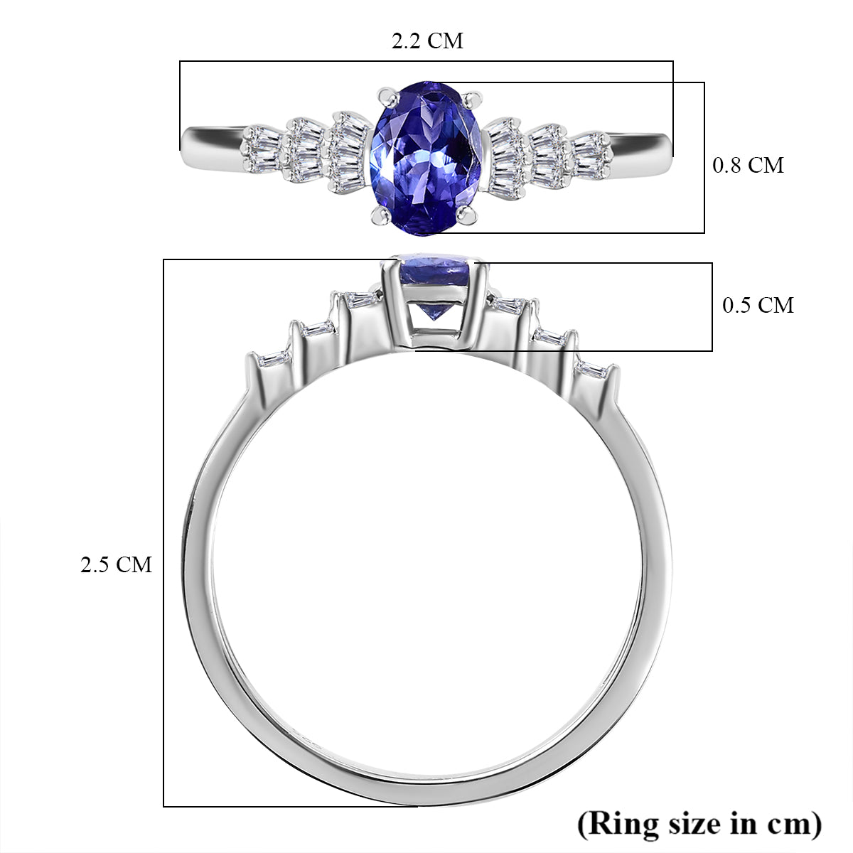 Premium Tanzanite, White Diamond Ballerina Ring in Rhodium Overlay Sterling Silver V32639508 6