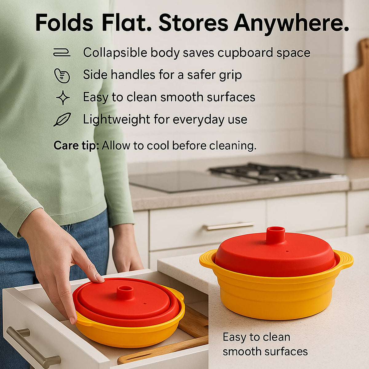 Collapsible Silicone Food Steamer with Non-Stick Grill Tray - Orange and Red 8051780 2