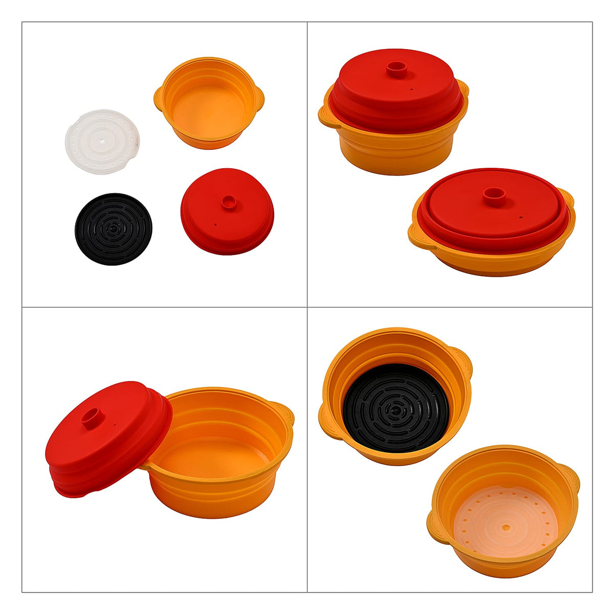 Collapsible Silicone Food Steamer with Non-Stick Grill Tray - Orange and Red 8051780 5
