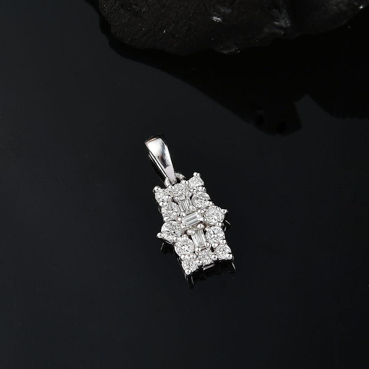 LUXURIANT 0.50 Ct. Lab Grown Diamond Boat Pendant in Rhodium Overlay Sterling Silver 8052789 1