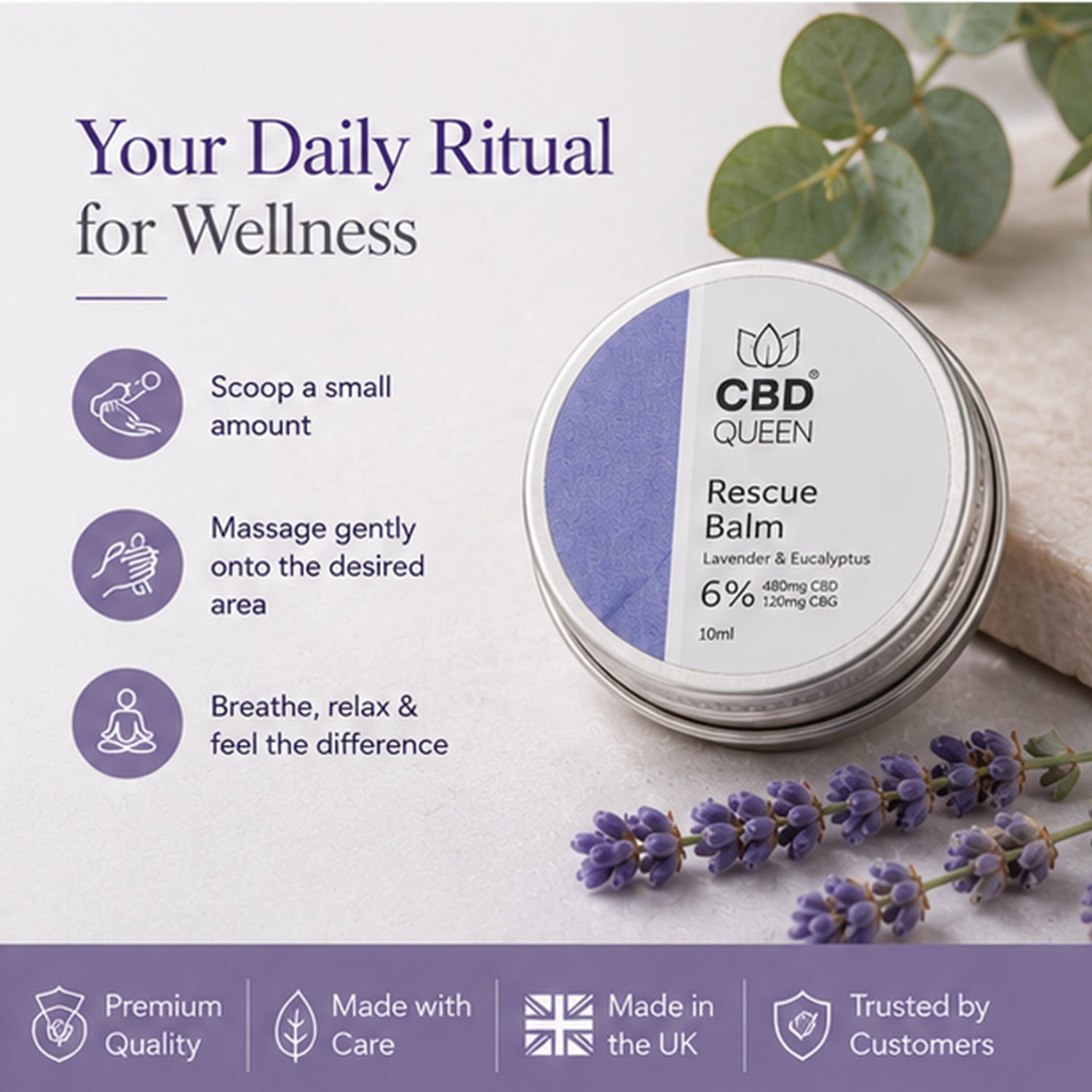 CBD Queen- Rescue Balm 6% Super Strength - Lavender &amp; Eucalyptus 8053092 4