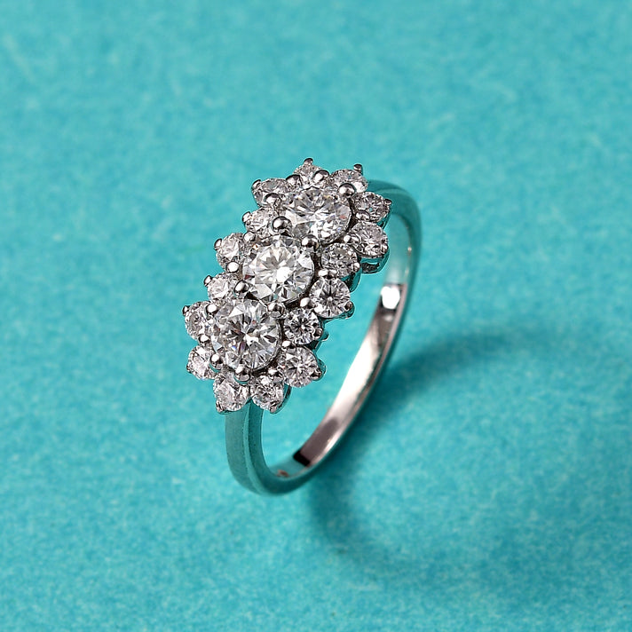 Moissanite Boat Ring in Rhodium Overlay Sterling Silver 1.30 Ct. 8054005 2