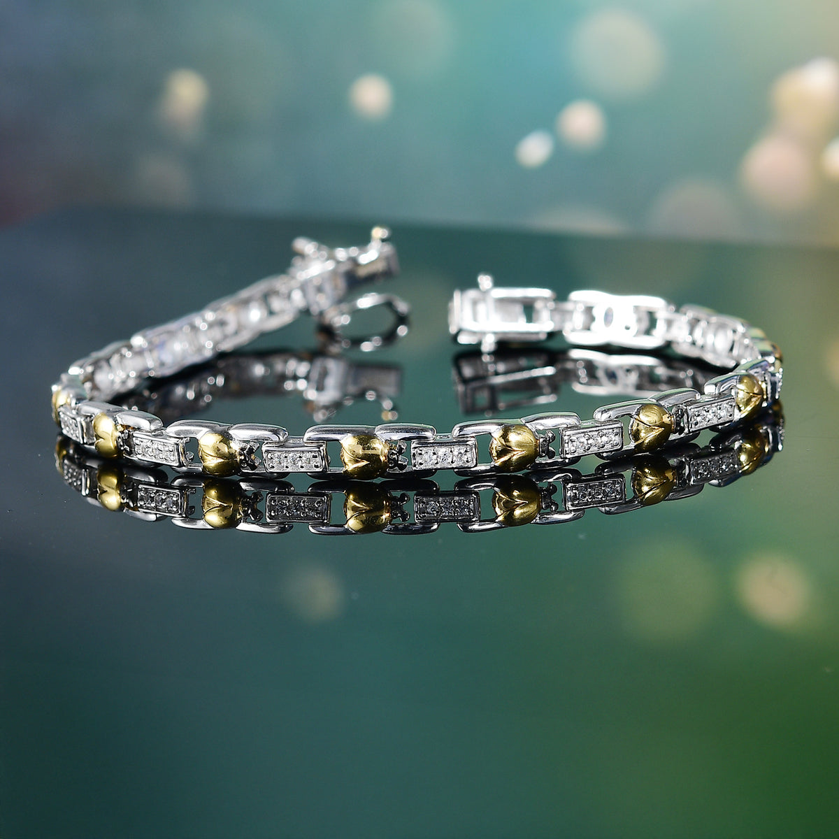 GP Ladybird Collection - White Zircon Line Bracelet (Size - 7) in 18K Vermeil Yellow Gold Plated &amp; Rhodium Overlay Sterling Silver 8054970 2