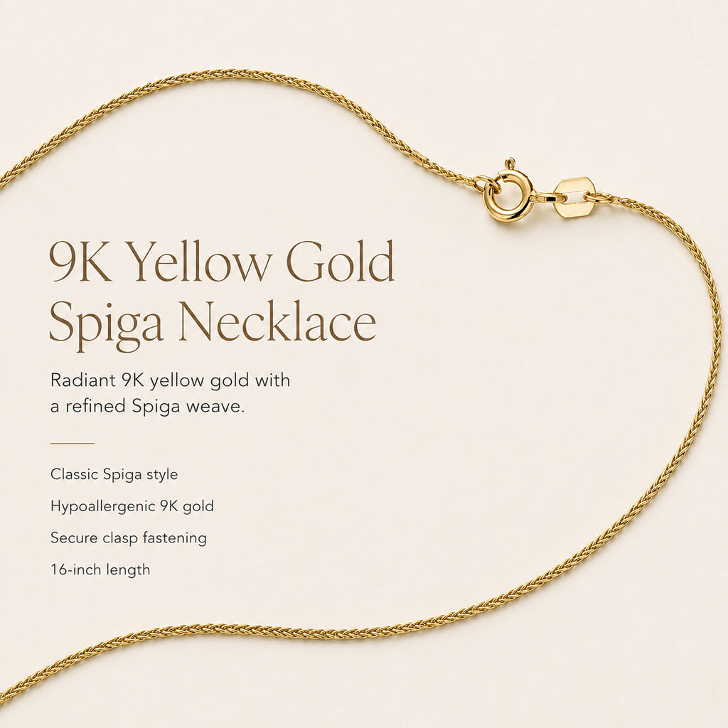 9K Yellow Gold Spiga Necklace (Size 16) with Lobster Clasp_8055952_5