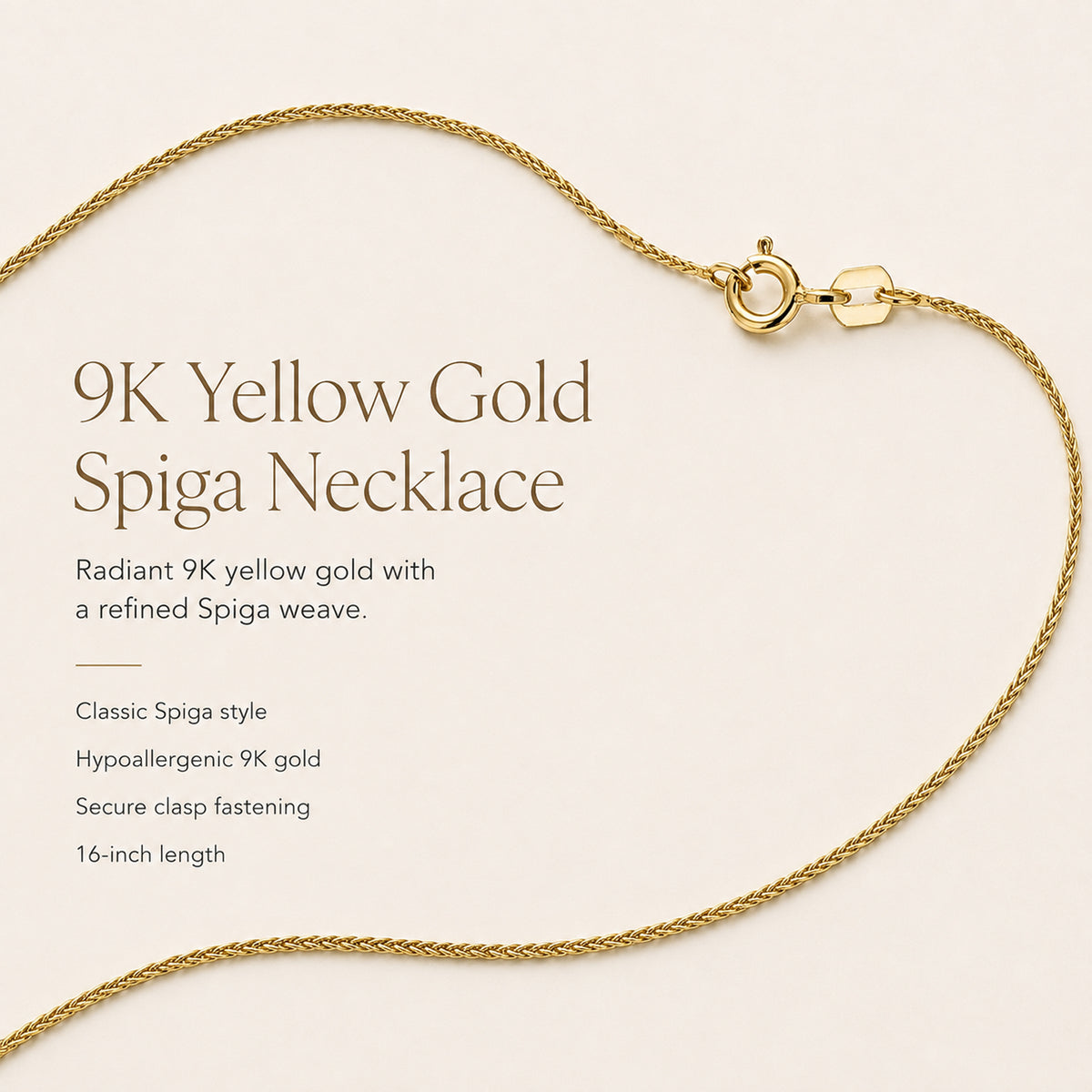 9K Yellow Gold Spiga Necklace (Size 16) with Lobster Clasp 8055952 6