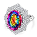 Cosmic Spark Nebula Quartz & White Zircon Cluster Halo Ring in Rhodium Overlay Sterling Silver 10.50 Ct, Silver Wt. 6.17 Gms._8056655