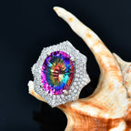 Cosmic Spark Nebula Quartz & White Zircon Cluster Halo Ring in Rhodium Overlay Sterling Silver 10.50 Ct, Silver Wt. 6.17 Gms._8056655_1