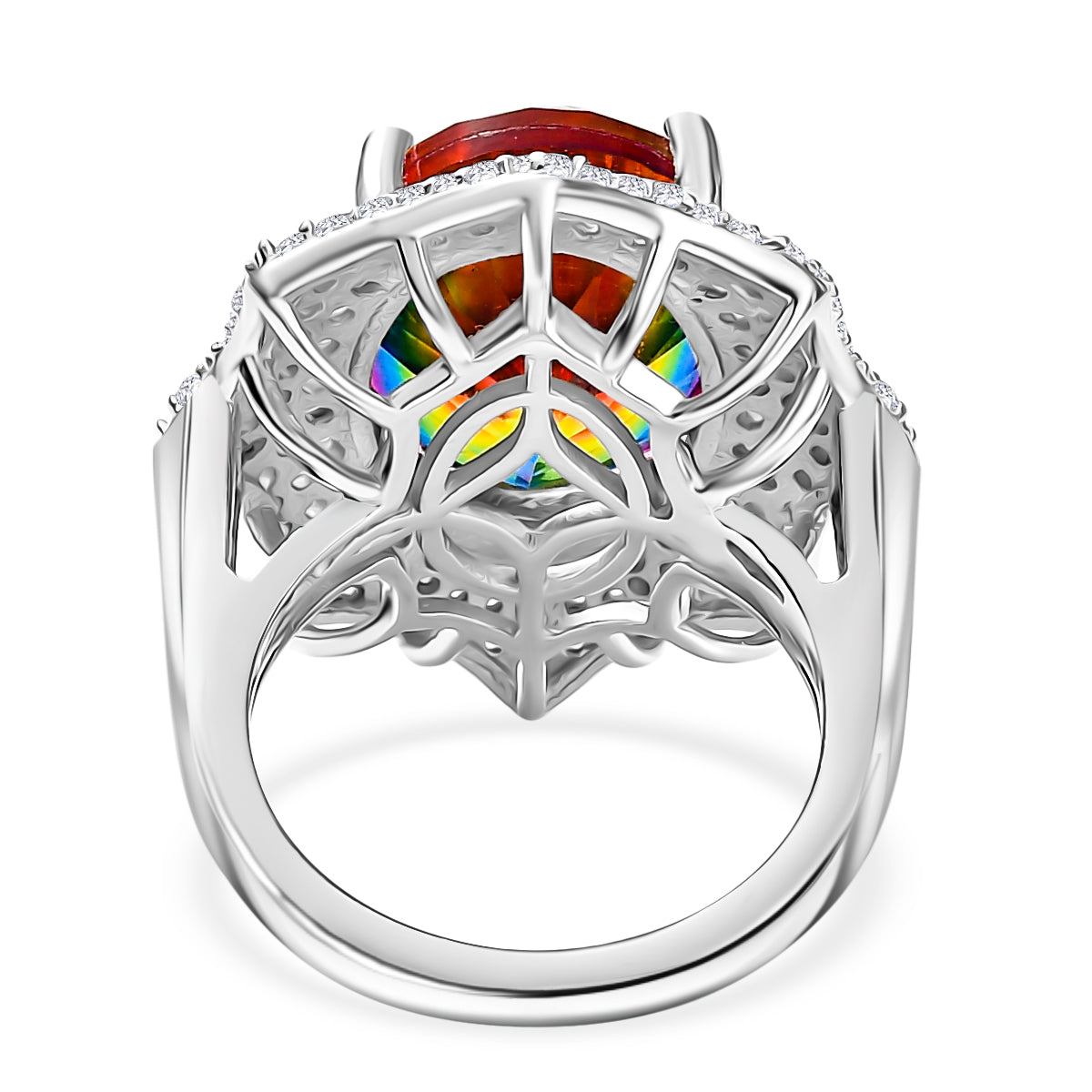 Cosmic Spark Nebula Quartz &amp; White Zircon Cluster Halo Ring in Rhodium Overlay Sterling Silver 10.50 Ct, Silver Wt. 6.17 Gms. V32523139 5