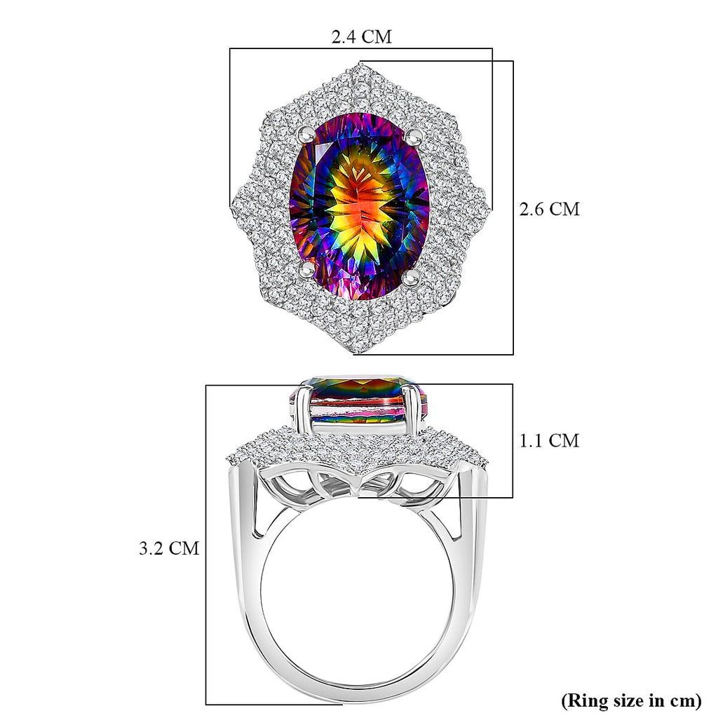 Cosmic Spark Nebula Quartz & White Zircon Cluster Halo Ring in Rhodium Overlay Sterling Silver 10.50 Ct, Silver Wt. 6.17 Gms._8056657_5