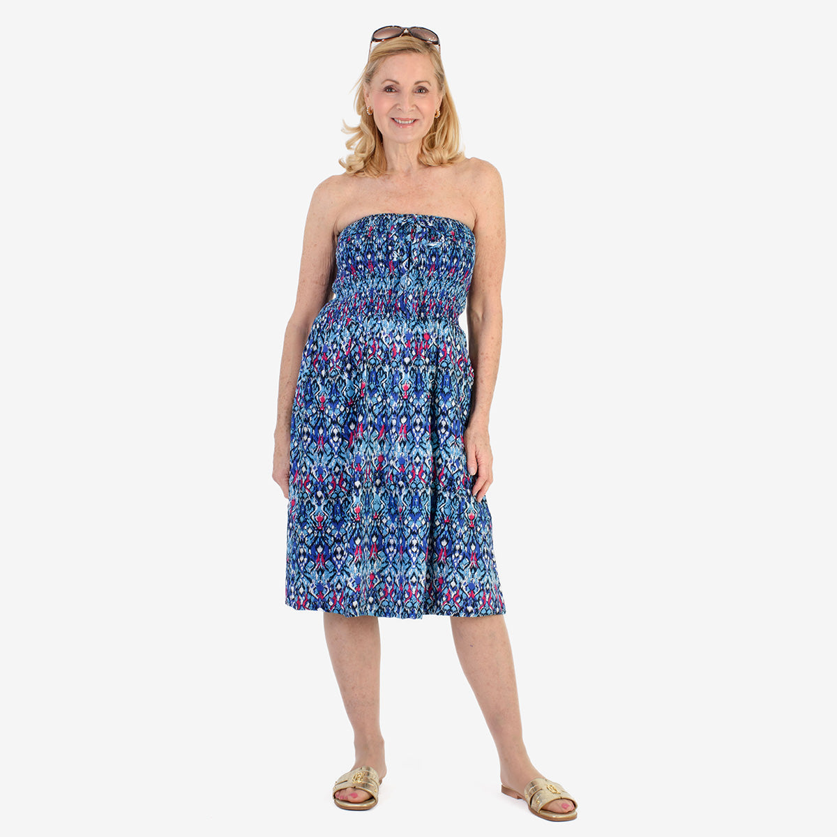 Nabella Signature Collection - Signature Collection Allover Print 3-in-1 Multi-Style Convertible Dress (Size 16) - Blue V32570357 0