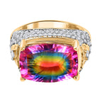 Galaxy Glow Nebula Quartz & White Zircon Ring in 18K Vermeil Yellow Gold Plated Sterling Silver 7.51 Ct._8057336