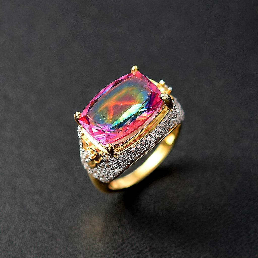 Galaxy Glow Nebula Quartz & White Zircon Ring in 18K Vermeil Yellow Gold Plated Sterling Silver 7.51 Ct._8057336_1