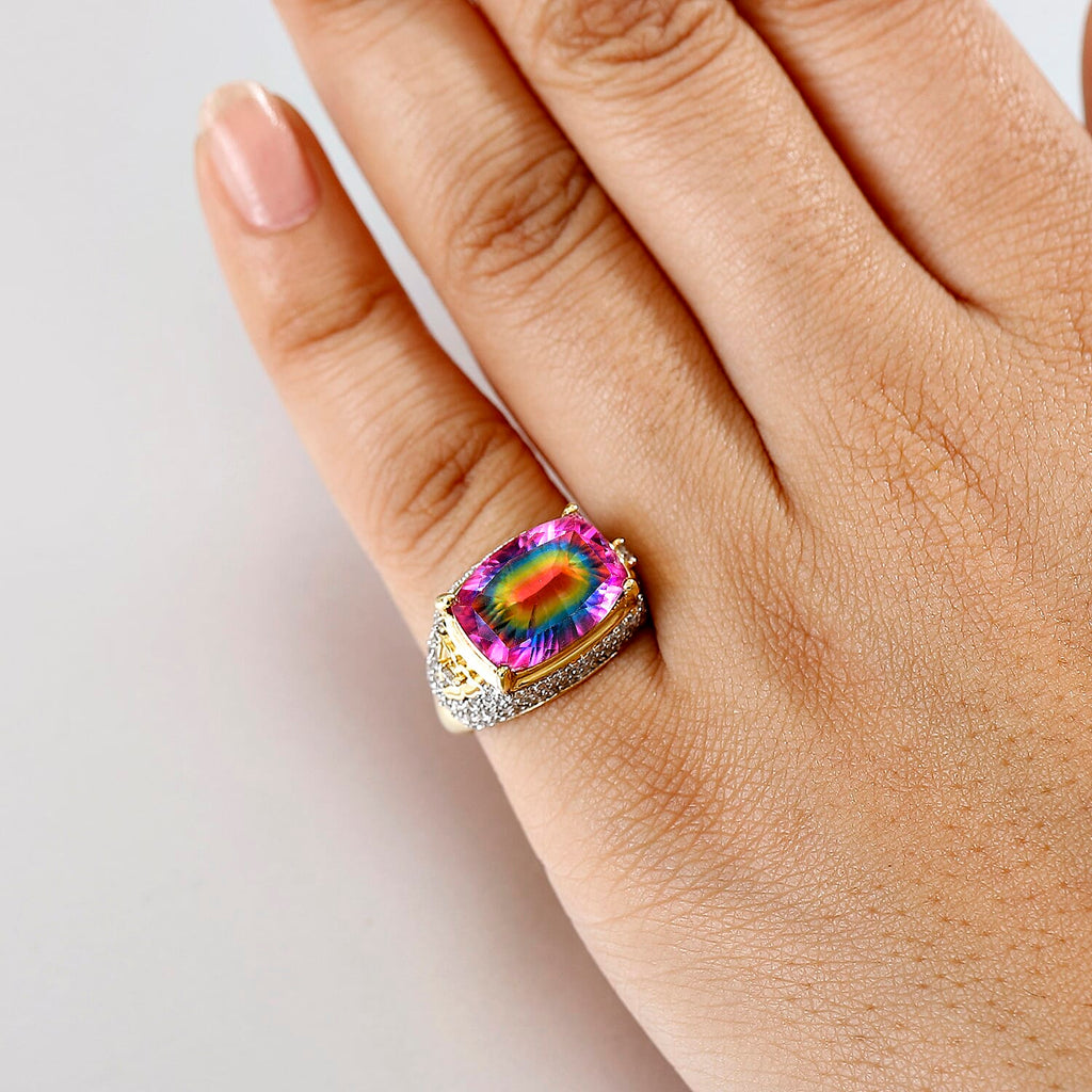 Galaxy Glow Nebula Quartz & White Zircon Ring in 18K Vermeil Yellow Gold Plated Sterling Silver 7.51 Ct._8057336_2