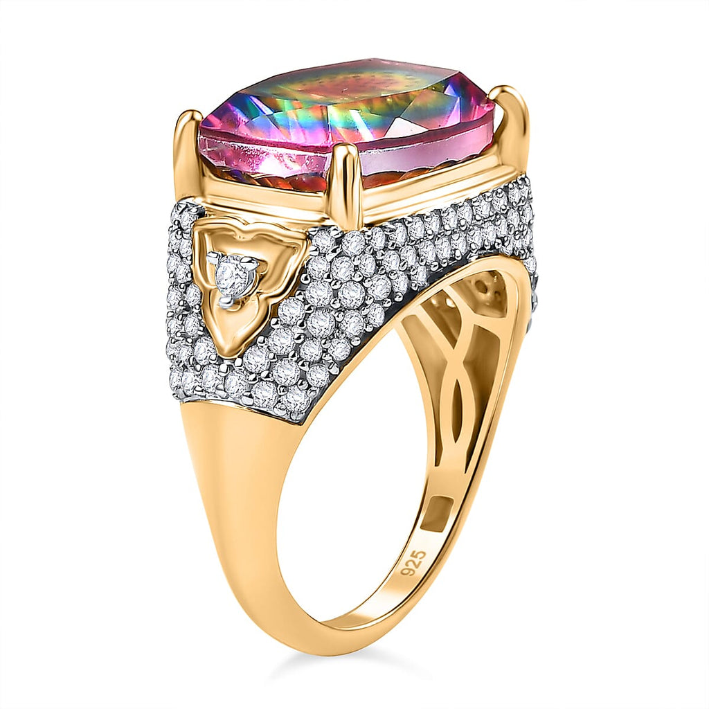 Galaxy Glow Nebula Quartz & White Zircon Ring in 18K Vermeil Yellow Gold Plated Sterling Silver 7.51 Ct._8057336_3